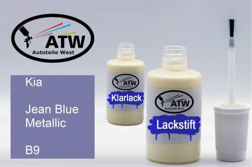 Kia, Jean Blue Metallic, B9: 20ml Lackstift + 20ml Klarlack - Set, von ATW Autoteile West.